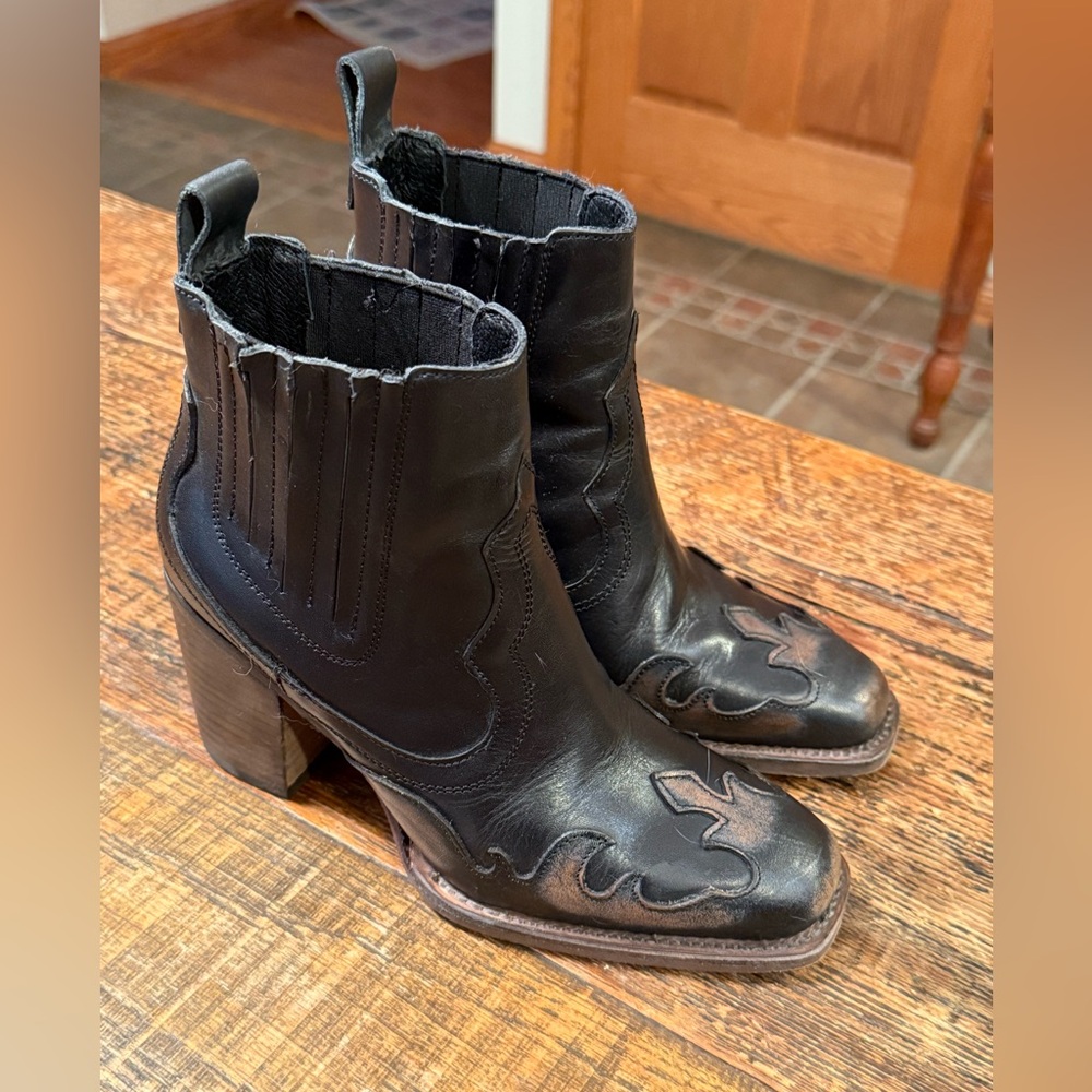 Freebird Paula Black Leather Western Ankle Boots